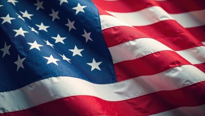 Obraz premium Close-up shot of American flag waving in wind with subtle tears and creases , texture, wave, flags