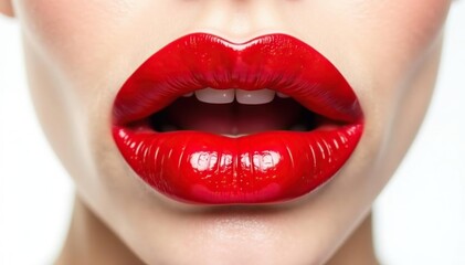 Obraz premium Intensely colored red lips against pure white, vibrant, background