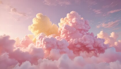 Blush pink to lemon yellow fade, airy cotton candy clouds,  soft,  pastel