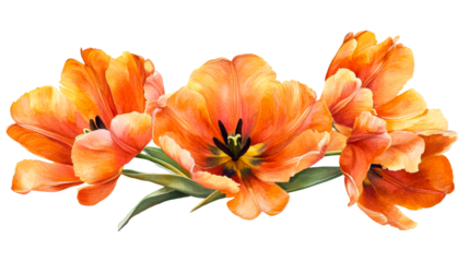 Bright orange tulips on white backdrop