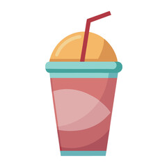 Slushie cup with straw flat vector on white background.