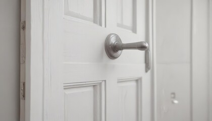 Obraz premium Crisp white wooden door detail, subtle handle , modern, isolated