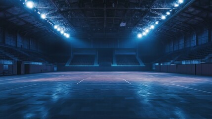 Empty Stadium: Blue-lit Arena,  Awaiting the Roar of the Crowd