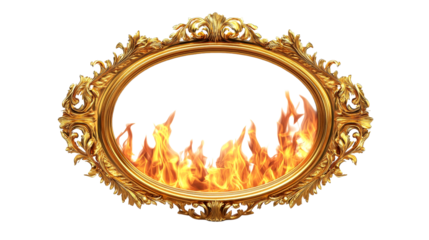 Flaming golden frame on clear bg