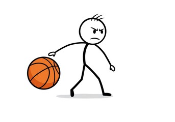 Fototapeta premium Angry Stick Figure Basketball Player Illustration: Cartoon Character Vector