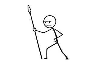 Stick Figure Warrior with Spear: Vector Illustration