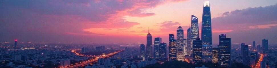 Fototapeta premium Minimalist cityscape with sleek skyscrapers and futuristic architecture at dusk, urban planning, modern city, contemporary city life