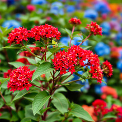 close-up of vibrant red flower clusters blooming in a