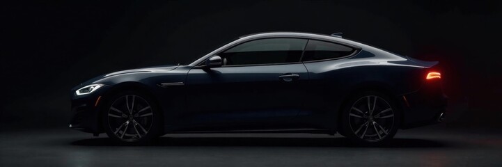 Simple modern car profile on black backdrop, vehicle, clean lines, automobile