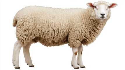 A young white sheep, isolated against a white background. Perfect for your business projects needing animal imagery.
 