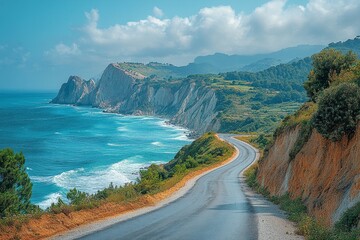 Coastal road winding scenic ocean view