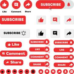 Like comment subscribe vector icons, shapes, signs and symbols for social media interactions. Social communication art and illustration bundle on white background. 
