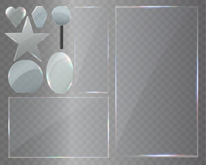 Transparent glass overlays with rainbow glare, prism effect, and glowing light reflections.	