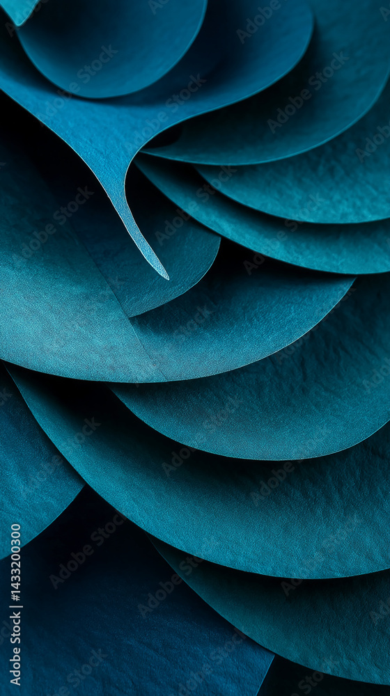 Poster close-up of teal textured layers, creating a swirling, abstract pattern. suggests depth, complexity,