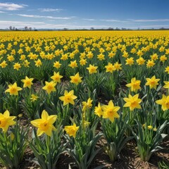 Obraz premium daffodils in spring, yellow daffodils in spring, yellow daffodils in the wind