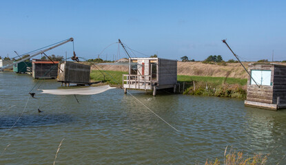 Riviere La Taillée, pêche au carrelet , Marais Breton, Vendée, Pont Neuf, Fontenay le Comte, 85, France