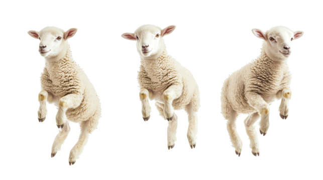 Energetic Little Sheep Jumping in Air Isolated on Transparent Background