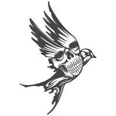 Abstract martlet bird with skull