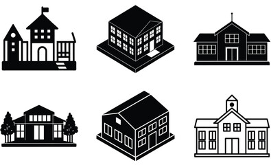 Japanese School Silhouette Vector Set – Traditional Education Building Collection

