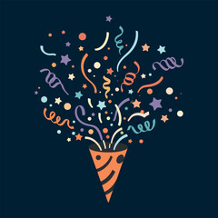 Colorful Confetti and Streamers from Party Popper Vector