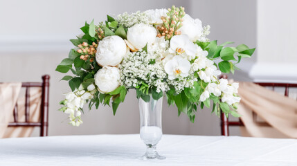 Elegant wedding floral centerpiece with luxurious white blooms for special events and decor