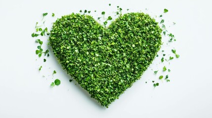 Heart of microgreens signifies love, wellness, healthy eating, symbolizes growth, environment, nature, vegetarian.