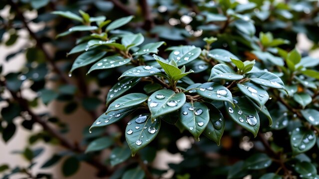 "A rain drenched tree with water droplets on leaves, transparent background"