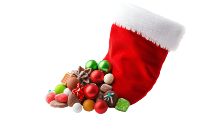 Festive Christmas Stocking Filled Sweets Isolated White Background