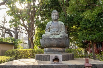 Serene Buddha statue in a tranquil garden