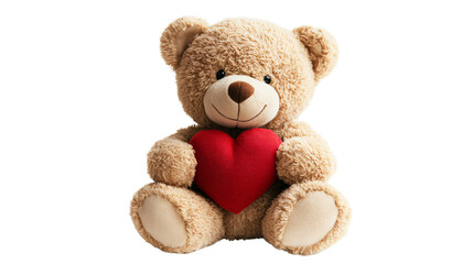 Obraz premium Adorable Teddy Bear Holding Heart - Isolated, Transparent Background