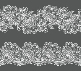 Seamless floral background with lace flowers.Vector hand made lace pattern with flowers