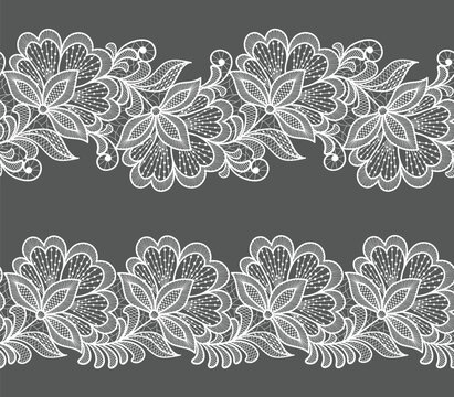 Seamless floral background with lace flowers.Vector hand made lace pattern with flowers