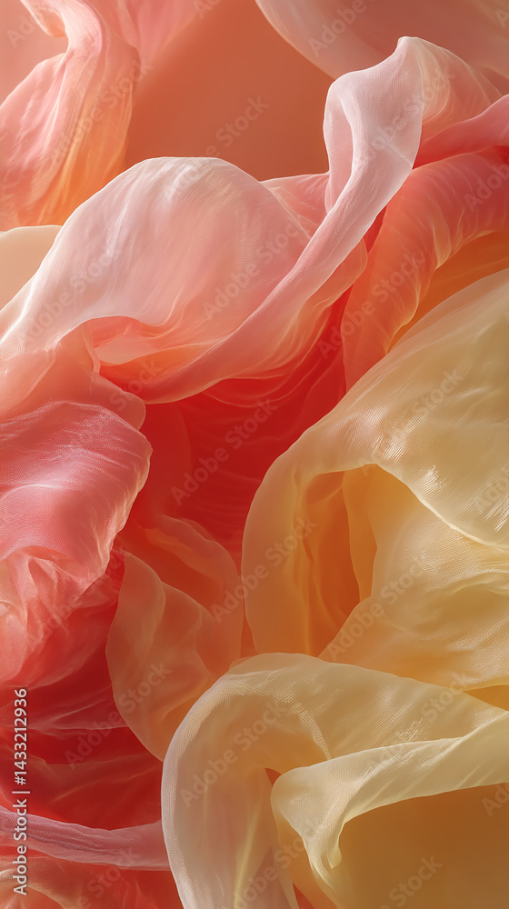Poster Abstract image of flowing peach and beige fabric, creating soft, undulating forms.  Suggests elegance, serenity, and gentle movement
