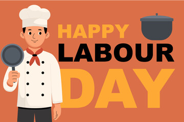 Labour Day illustration with chef, doctor, builder. Colorful flat design characters of a chef, doctor, and construction worker celebrating Labour Day, symbolizing diverse essential professions.
