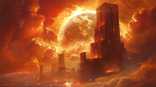 Ancient scripture Book of Enoch depicted hyper realistic style featuring ancient religious text enochian literature watcher biblical figure dystopian setting designed infographic element writing space