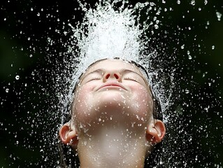 Joyful child playing in water outdoor park photography capturing happiness and playfulness