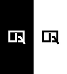Abstract Monochromatic Logo Design Black, White, Square, Letter OQ, Minimalist