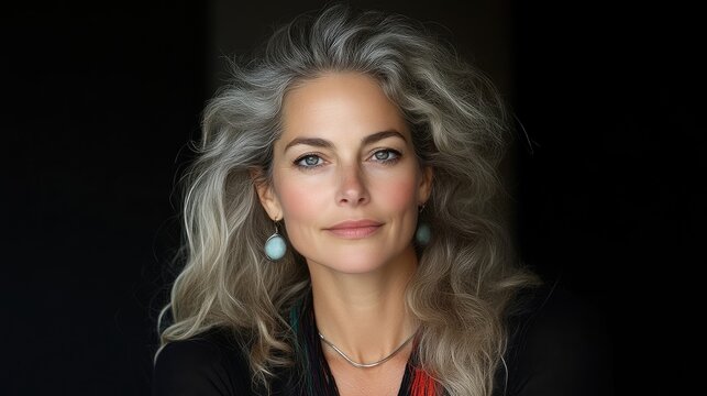 Mature woman with elegant silver hair and jewelry