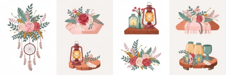 Decorative floral arrangements and rustic elements