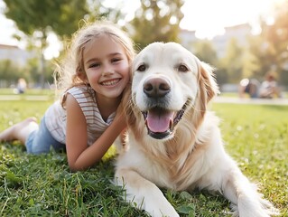 Playful dog and girl bonding in park lifestyle photograph sunny day cheerful atmosphere