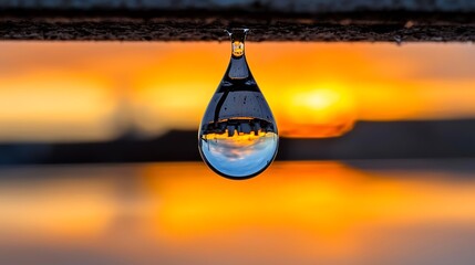 Dew drop reflection at sunset nature scene close-up photography serene environment artistic view