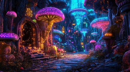 Naklejka premium Glowing Fantasy Forest Pathway