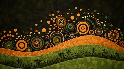 Abstract Green and Gold Organic Shapes on Dark Background