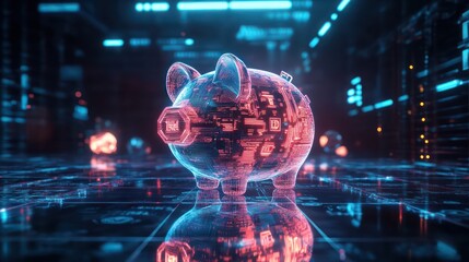Digital piggy bank reflecting future finances