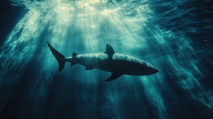 Obraz premium Majestic shark in deep ocean