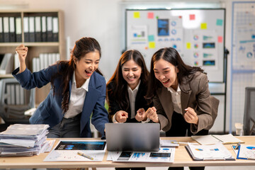 Three women are smiling