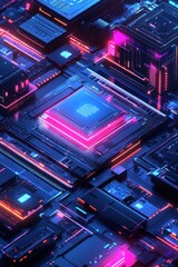 Obraz premium Glowing neon circuit board