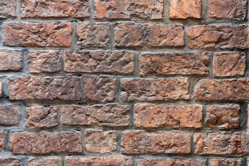 Closeup image of a brick wall with various shades of bricks