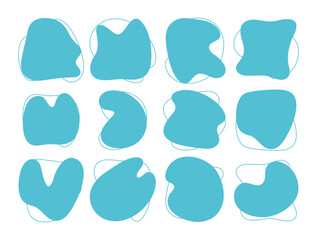 Blue liquid organic blob shapes with hand drawn lines, vector irregular random forms, fluid silhouette, simple smooth ink stain. Perfect for branding, social media, posters, packaging, website design