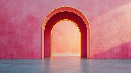 Pink Wall with Nested Golden Archway Entrance